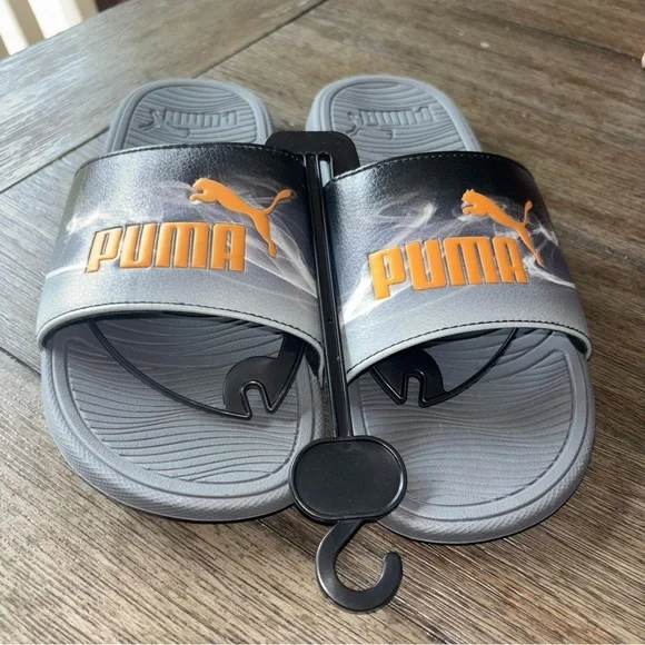 Puma Gray and Orange Sporty Slide Sandals - Picture 2 of 7